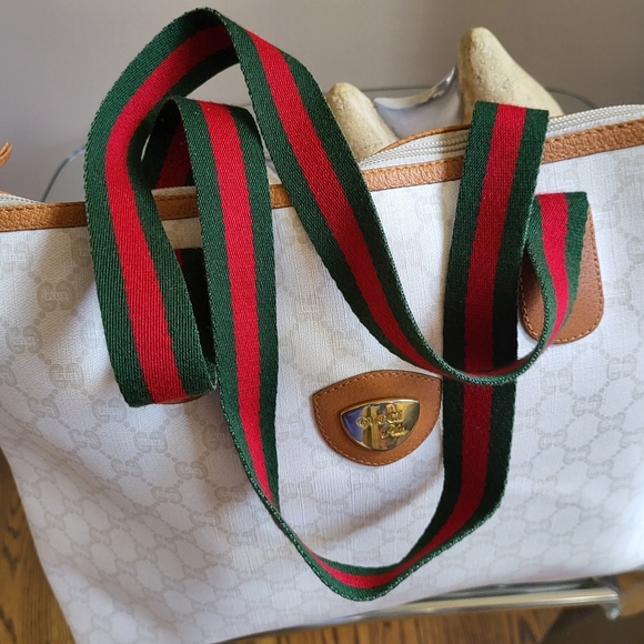 GUCCI GG Plus Monogram White Tote Bag Vintage PVC,, Authentic.!!! - Picture 14 of 16